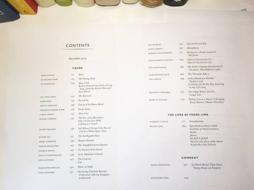 Poetry magazine TOC, November 2015 issue (Photo by Don Share)