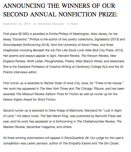Announcing the Winners of Our Second Annual Nonfiction Prize