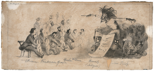 C. Reimers- Das Leipziger Gewandhausorchester im Lichte der Satire, 19 Karikaturen, lithographiert von Blau & Co., Leipzig um 1850