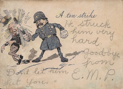 Police with billy club postcard with writing
