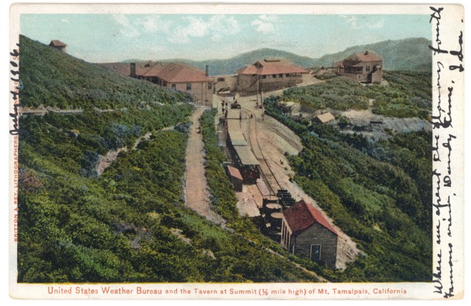 Postcard of the United States Weather Bureau buildings and tavern at the summit of Mt. Tamalpais, Marin County, California, circa 1906. (Source: NOAA Photo Library)